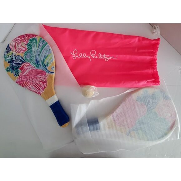 Lilly Pulitzer 4 Pc Colorful Coordinating GWP Paddle Ball Set w Travel Bag - Picture 2 of 5